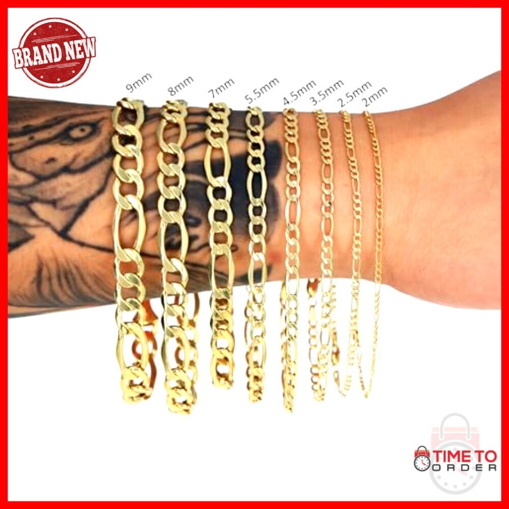 10K Yellow Gold Figaro Chain Bracelet Elegant Minimal Classic Italian Jewelry - Picture 6 of 7